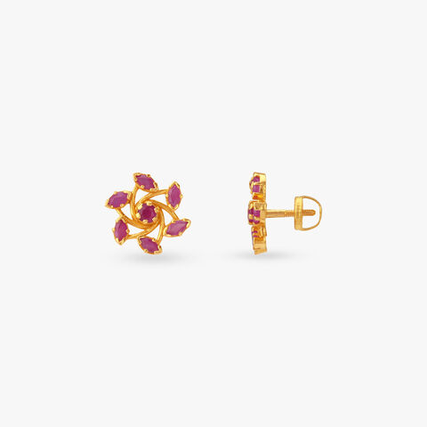 Swirling Bloom Ruby Stud Earrings