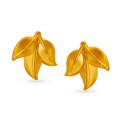 Comely Yellow Gold Leaf Stud Earrings