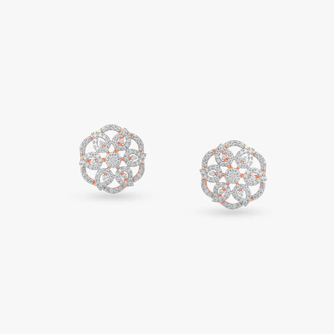 Floral Filigree Diamond Stud Earrings