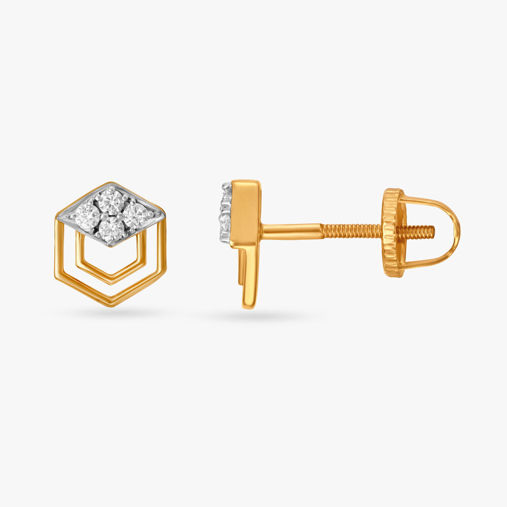 Gleaming Hexagon Diamond Stud Earrings