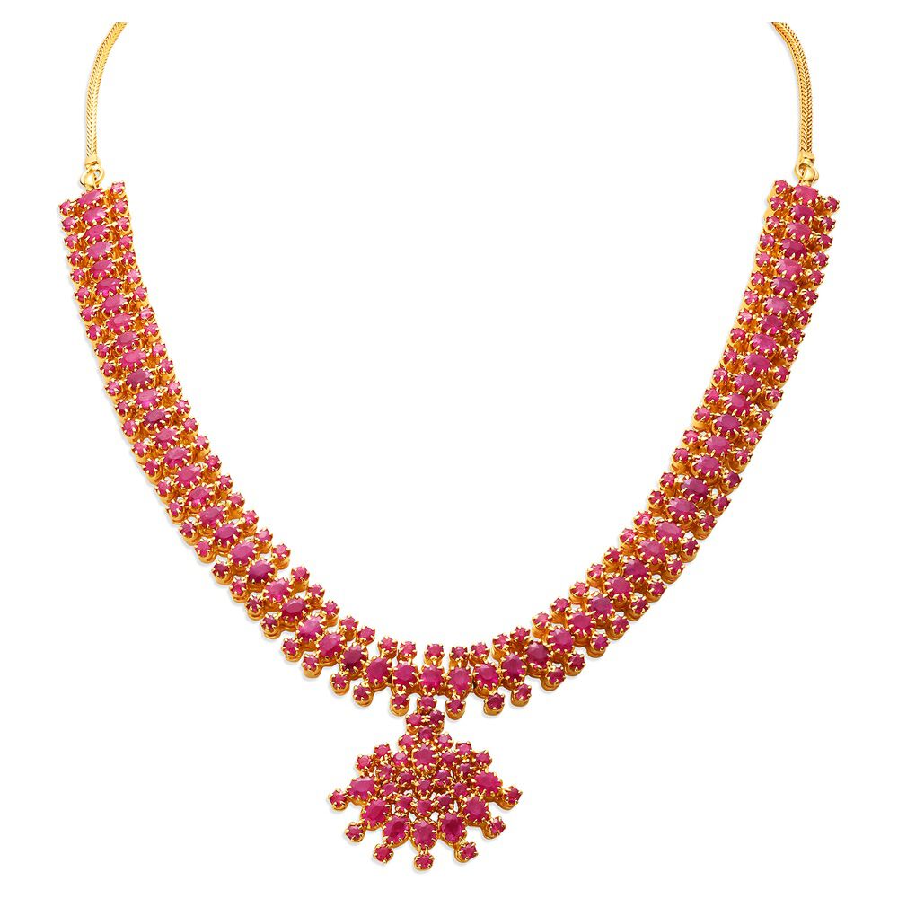 Beautiful Flower Design Ruby Necklace - South India Jewels