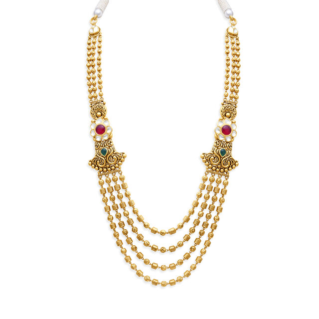 Exquisite Gujarati Gold Layered Mala Necklace Set