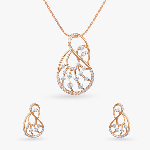 Twisted Droplet Diamond Pendant and Earrings Set