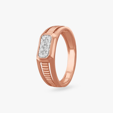 Rose Gold Diamond Ribbed Band Ring