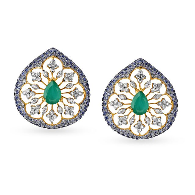Enchanting 18 Karat Yellow Gold And Stone Studs,,hi-res image number null