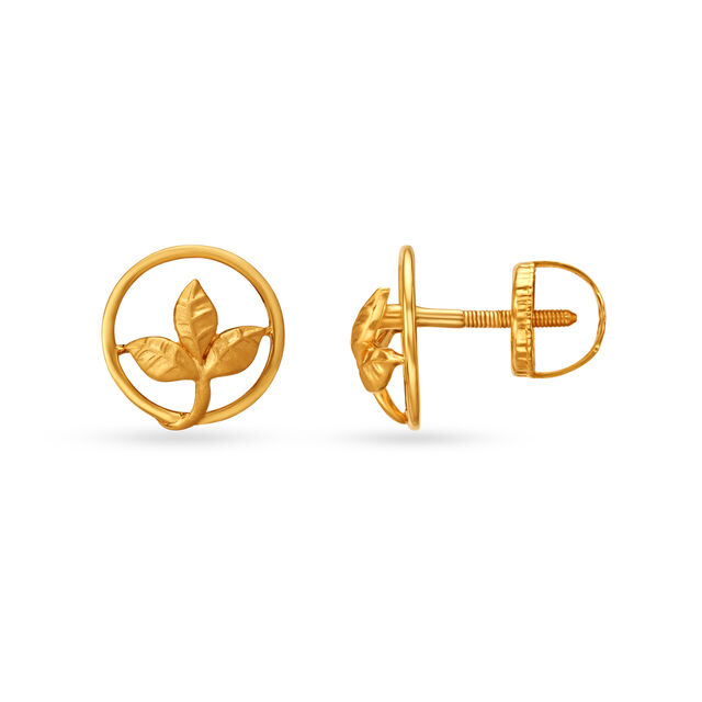 Stunning Leaf Motif Gold Stud Earrings,,hi-res image number null