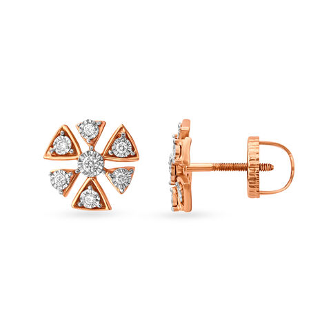 Contemporary Floral Diamond Stud Earrings in White and Rose Gold