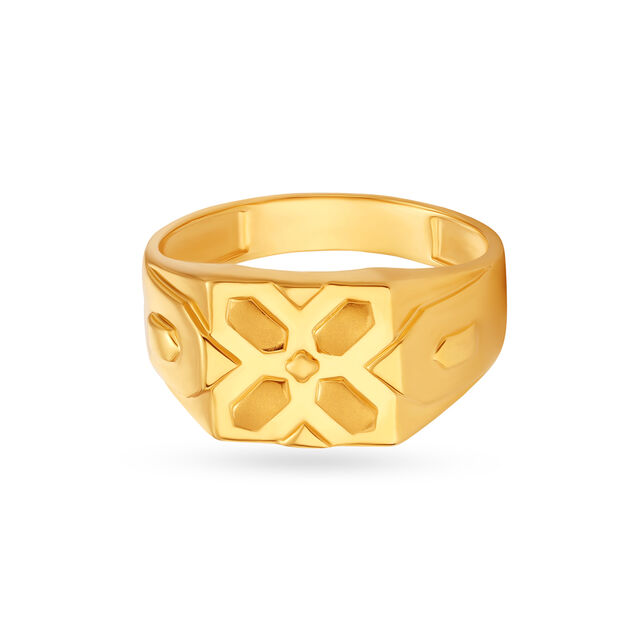 Line And Cross Pattern Gold Finger Ring For Men,,hi-res image number null