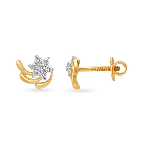 Amorous Yellow Gold And Diamond Floral Stud Earrings