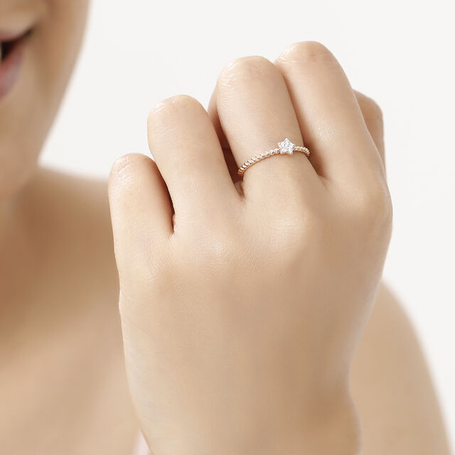14 KT Rose Gold Star Shaped Diamond Ring,,hi-res image number null
