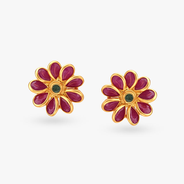 Subtle Floral Emerald and Ruby Pendant and Earrings Set,,hi-res image number null