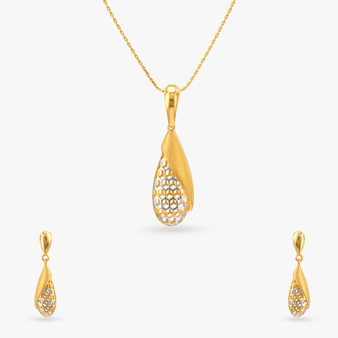 Bloom Honeycomb Gold Pendant and Earrings Set