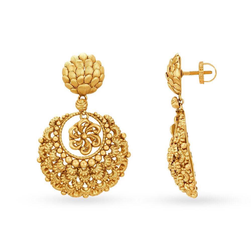Antique Gold Chand Bali Drop Earrings