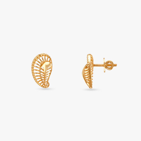 Leaf Frame Gold Stud Earrings