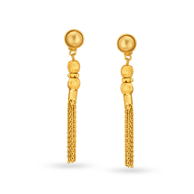 Graceful 22 Karat Yellow Gold Earrings With Chains,,hi-res image number null