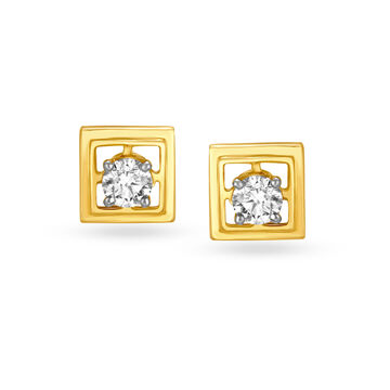 Square Single Stone Diamond Stud Earrings
