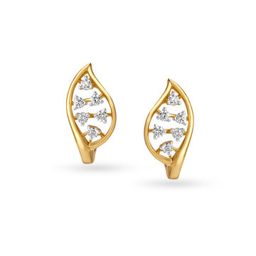 Dazzling 18 Karat Yellow Gold And Diamond Leaf Hoops