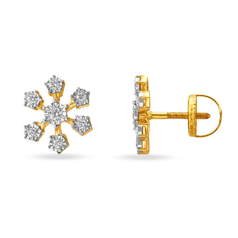 Charming Seven Stone Diamond Stud Earrings in White and Yellow Gold