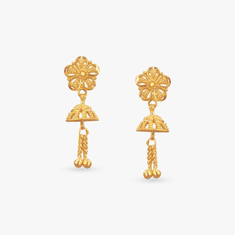 Bloom Drop Gold Jhumka Earrings