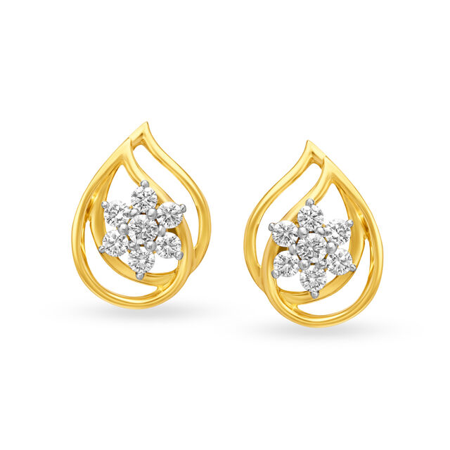 Dainty Mango Shaped Gold and Diamond Stud Earrings