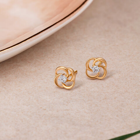 Traditional Spiral Gold and Diamond Stud Earrings