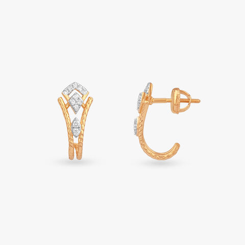 Geometric Crest Diamond Stud Earrings