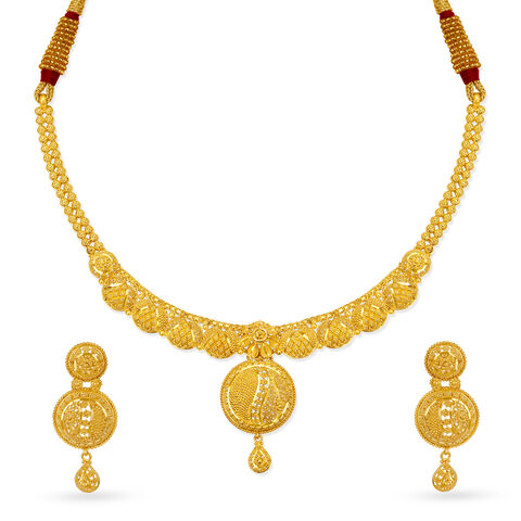 Spellbinding 22 Karat Yellow Gold Filigree Necklace And Earrings Set
