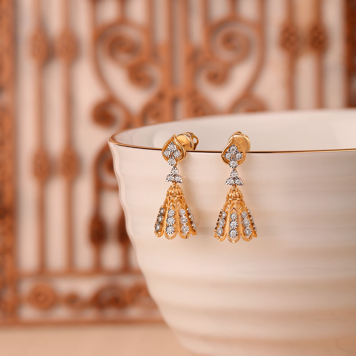Leaf Inspired Diamond Studded Jhumkas