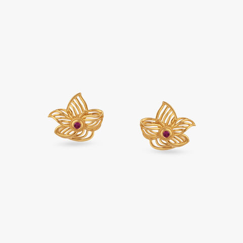 Scarlet Glow Gold Stud Earrings