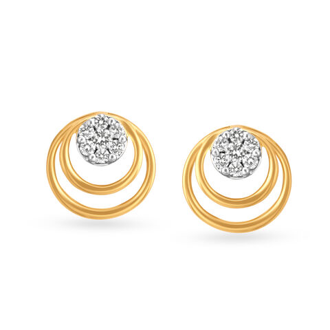 Double Circlet Gold and Diamond Stud Earrings