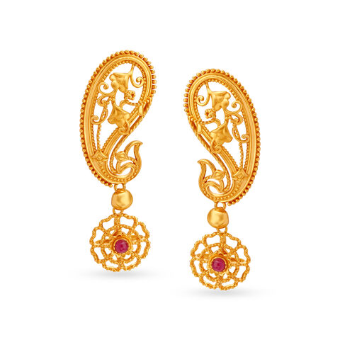 Floral Paisley Gold Drop Earrings