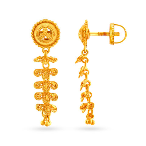 Floral Yellow Gold Drop Earrings