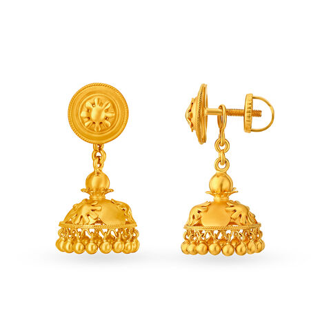 Traditional Floral Gold Jhumki Earrings
