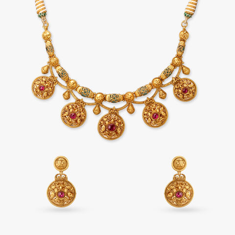 Stamped Splendor Gold Necklace Set
