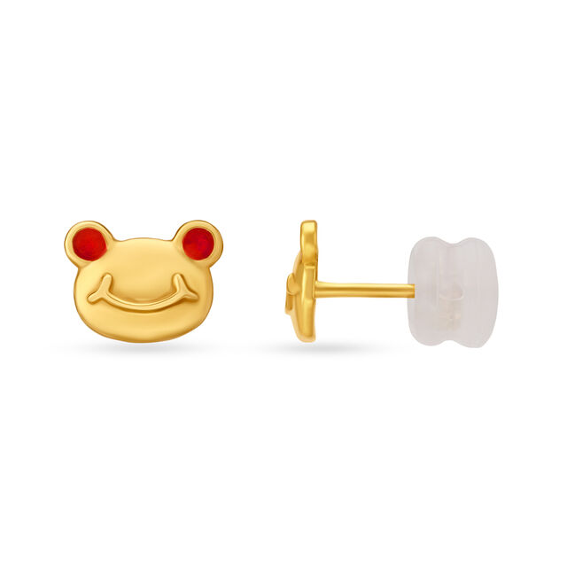 Smiley Panda Gold Stud Earrings For Kids,,hi-res image number null