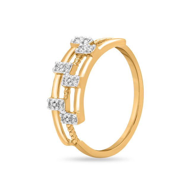 14 KT Yellow Gold And Diamond Square Ring,,hi-res image number null