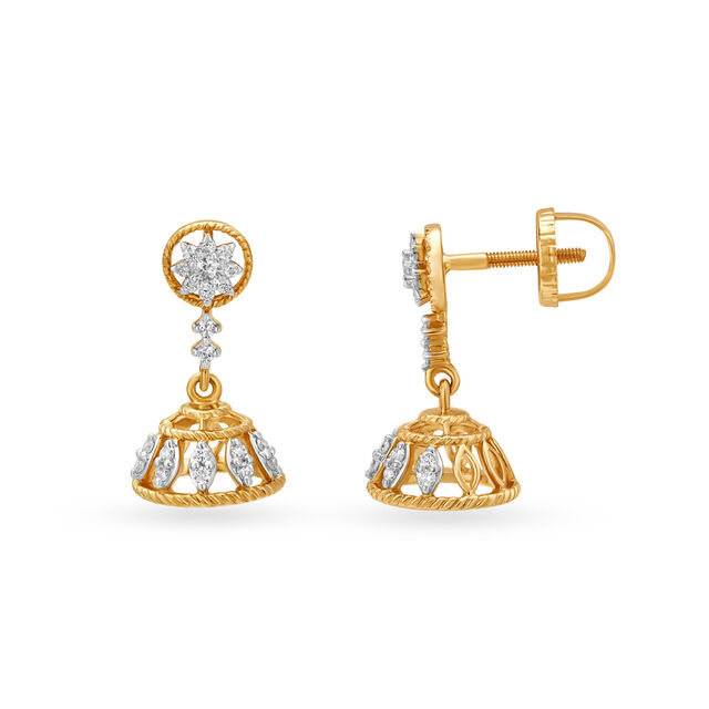 Gorgeous 18 Karat Yellow Gold And Diamond Jhumkas,,hi-res image number null