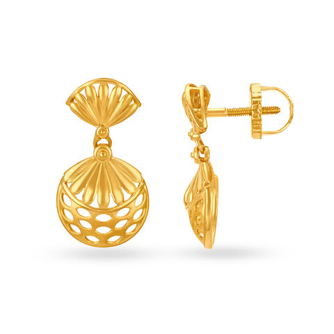 Striking 22 Karat Yellow Gold Mesh Patterned Drop Earrings