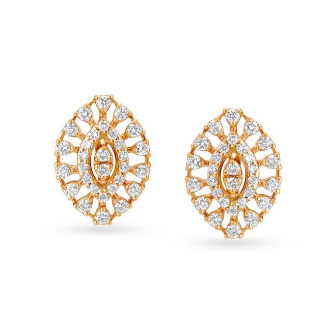 Glamorous 18 Karat Rose Gold And Diamond Marquise Shaped Stud Earrings,,hi-res image number null