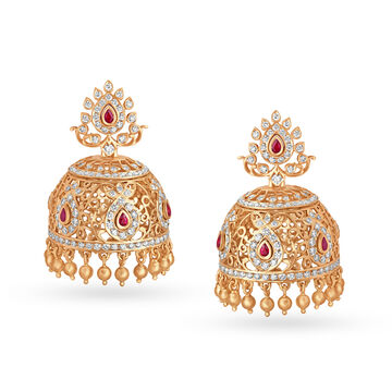 Ethereal Ruby and Diamond Jhumkas