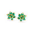 Heavenly 18 Karat Gold And Emerald Flower Stud Earrings,,hi-res image number null