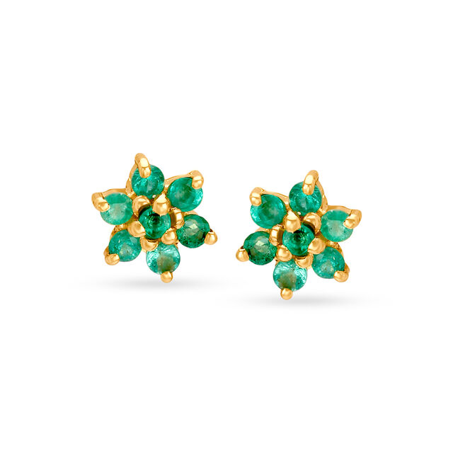 Heavenly 18 Karat Gold And Emerald Flower Stud Earrings,,hi-res image number null