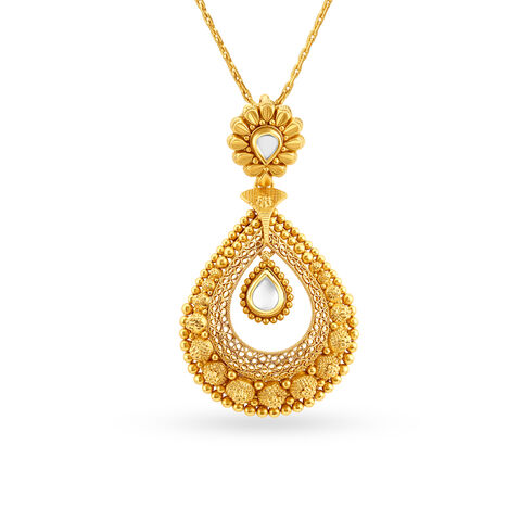 Spectacular 22 Karat Yellow Gold Pendant With Kundan Stones