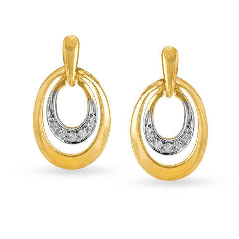 Fancy Oval Shaped Gold and Diamond Drop Earrings
