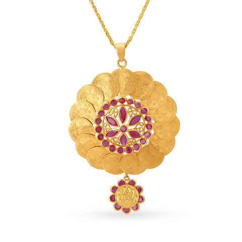 Traditional Grand Lakshmi Kasu Religious Ruby Pendant