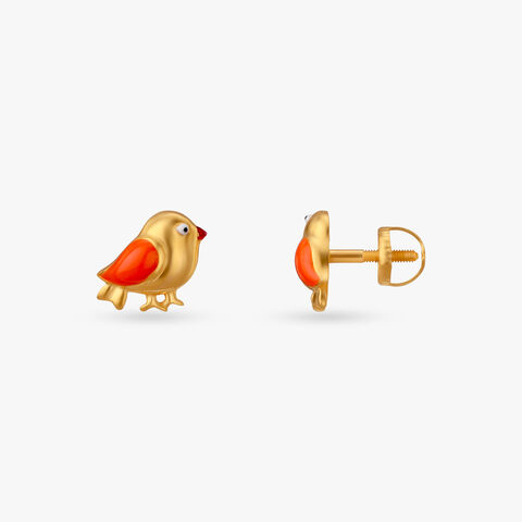 Little Birdie Gold Stud Earrings for Kids