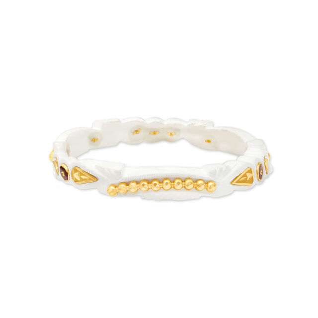 Flawless White Shakha Bangle with Gold Rawa Work,,hi-res image number null