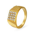 Bold 18 Karat Yellow Gold And Diamond Textured Finger Ring,,hi-res image number null