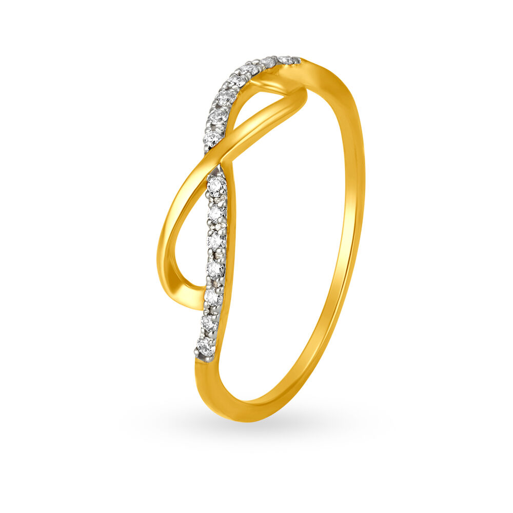 Elegant 18 Karat Yellow Gold And Diamond Infinity Loop Ring