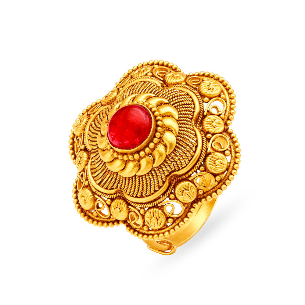 Mesmerising Antique Gold Ring Tanishq Online Store